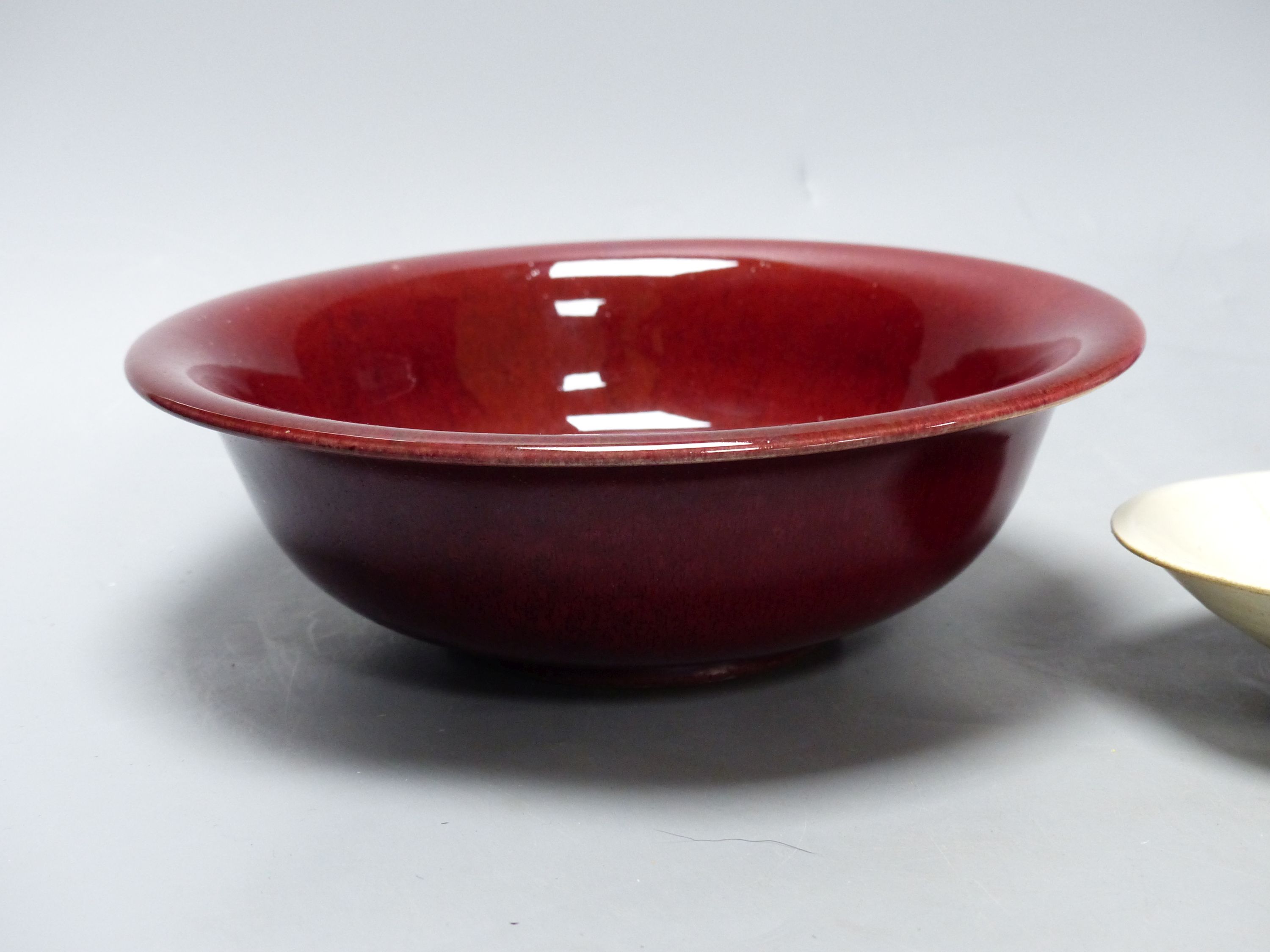 A Chinese blue and white mug, height 13cm, a bowl and a dish